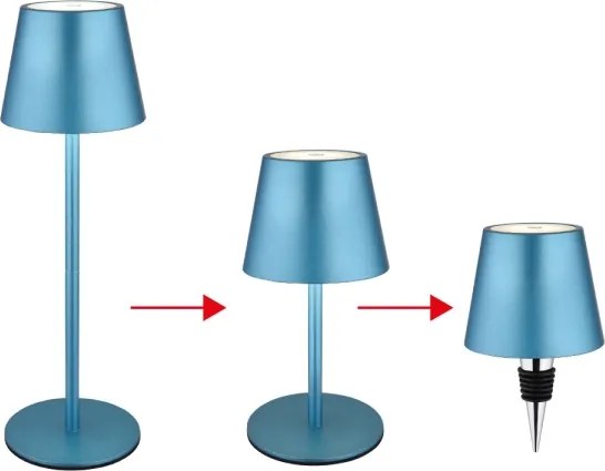 Globo 58488BL-LED VANNIE, fényerőszabályozható érintésvezérelt tölthető kültéri asztali lámpa 3W/5V IP54 1800mAh kék