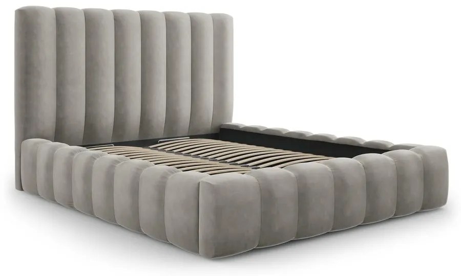 Világosszürke kárpitozott franciaágy tárolóhellyel, ágyráccsal 160x200 cm Kelp – Micadoni Home