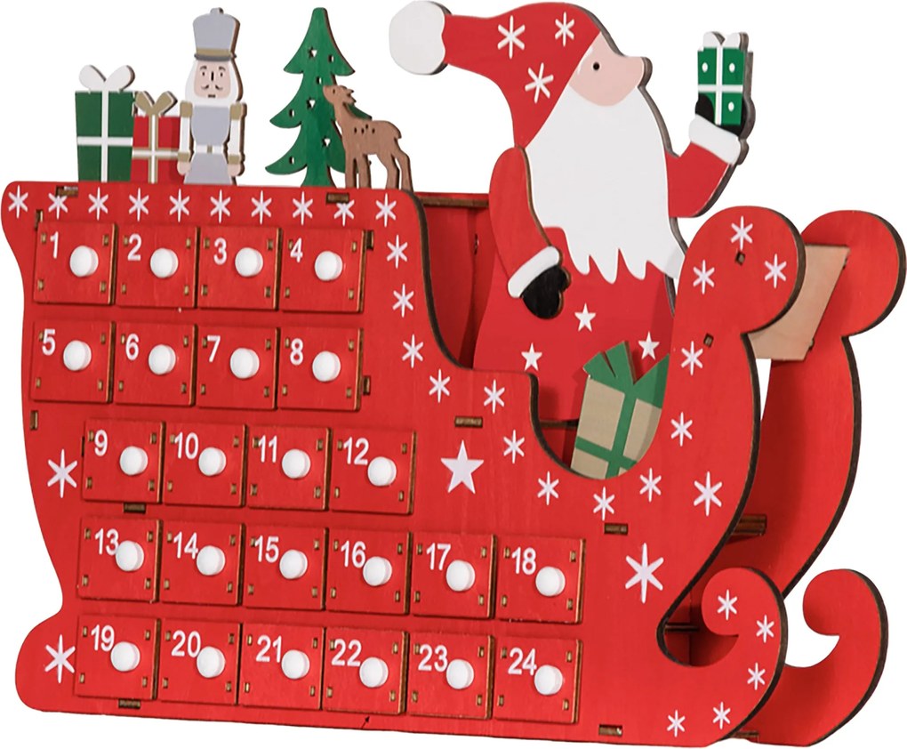 HOMCOM Tölthető Adventi Naptár 24 Fiókkal Karácsonyi Naptár Adventi Naptár Doboz Karácsonyi Dekoráció DIY MDF Tábla Piros 22,5 x 8 x 36 cm | Aosom