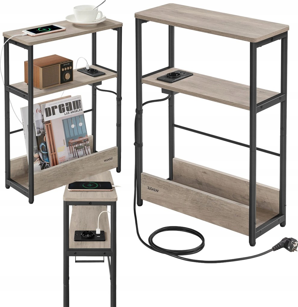 Éjjeliszekrény Éjjeli Asztal Loft Hálószobába 45X58X18 CM Hálószoba 3 Polc