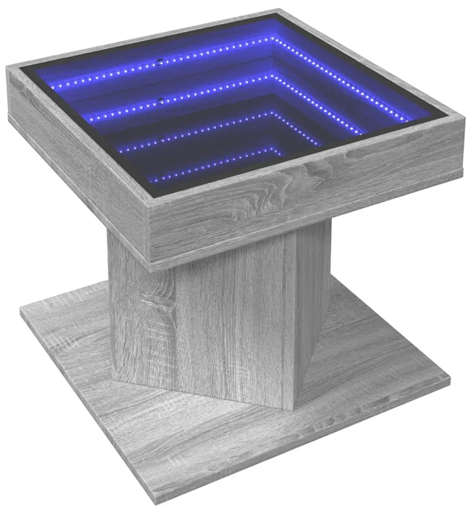 Szürke sonoma szerelt fa dohányzóasztal LED-del 50 x 50 x 45 cm