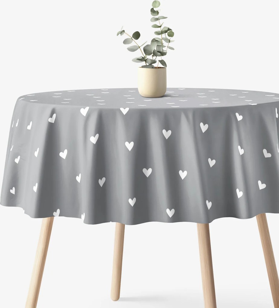 Goldea kör alakú pamut terítő - szívecskék, szürke alapon Ø 150 cm