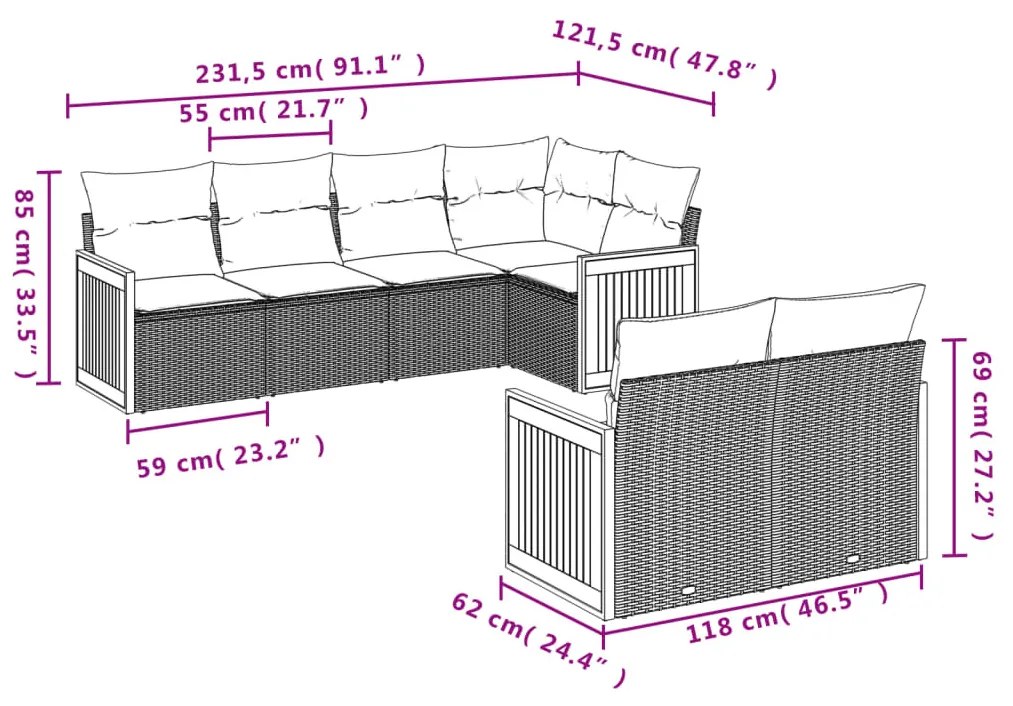 7 részes bézs polyrattan kerti ülőgarnitúra párnákkal