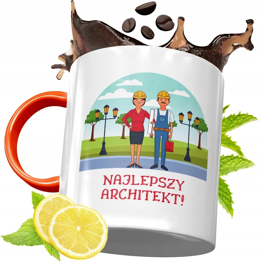 Narancssárga Bögre Építésznek Ajándék fényképes nyomtatással