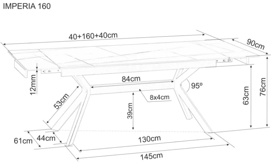 Imperia bővíthető étkezőasztal fekete 160-220 cm