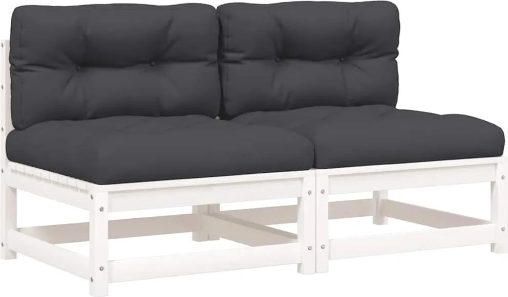 vidaXL 2 db fehér tömör fenyőfa kerti karfa nélküli kanapé párnával