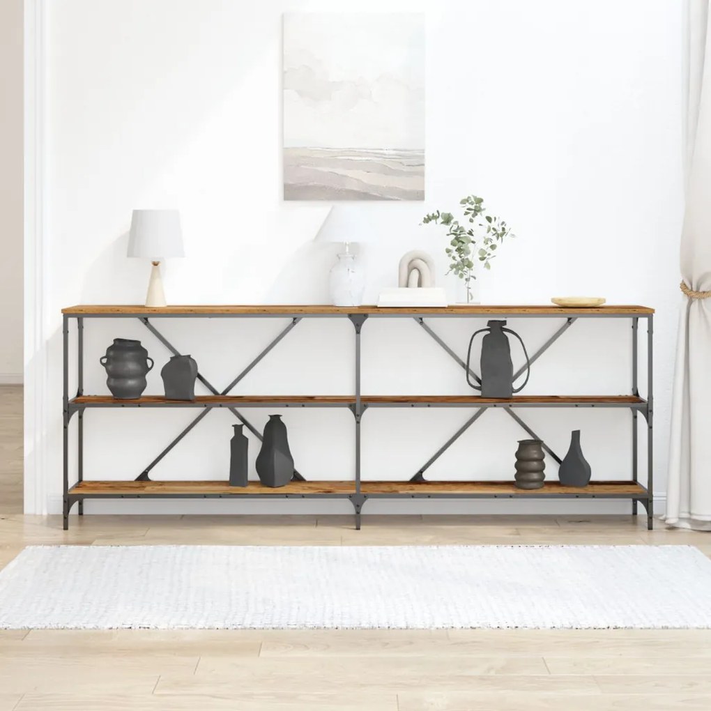 Konzolasztal Régi Fa 200x30x75 cm Műanyag Fa és Acél