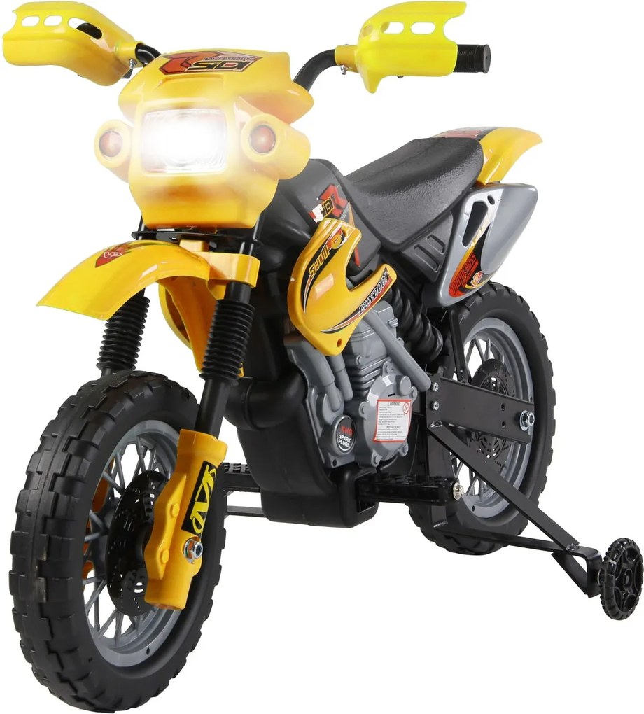 HOMCOM Gyerek Elektromos Motorkerékpár, Cross-Country Motorkerékpár 6V Akkumulátorral, Fényekkel, Zenével és Tanuló Kerekekkel, 3-6 éveseknek, 25KG Te