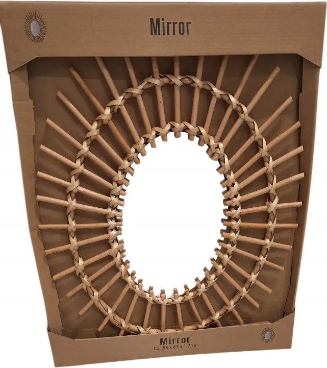 Fali tükör kör, ovális keret fa 560 x 430 mm boho vintage, fonott