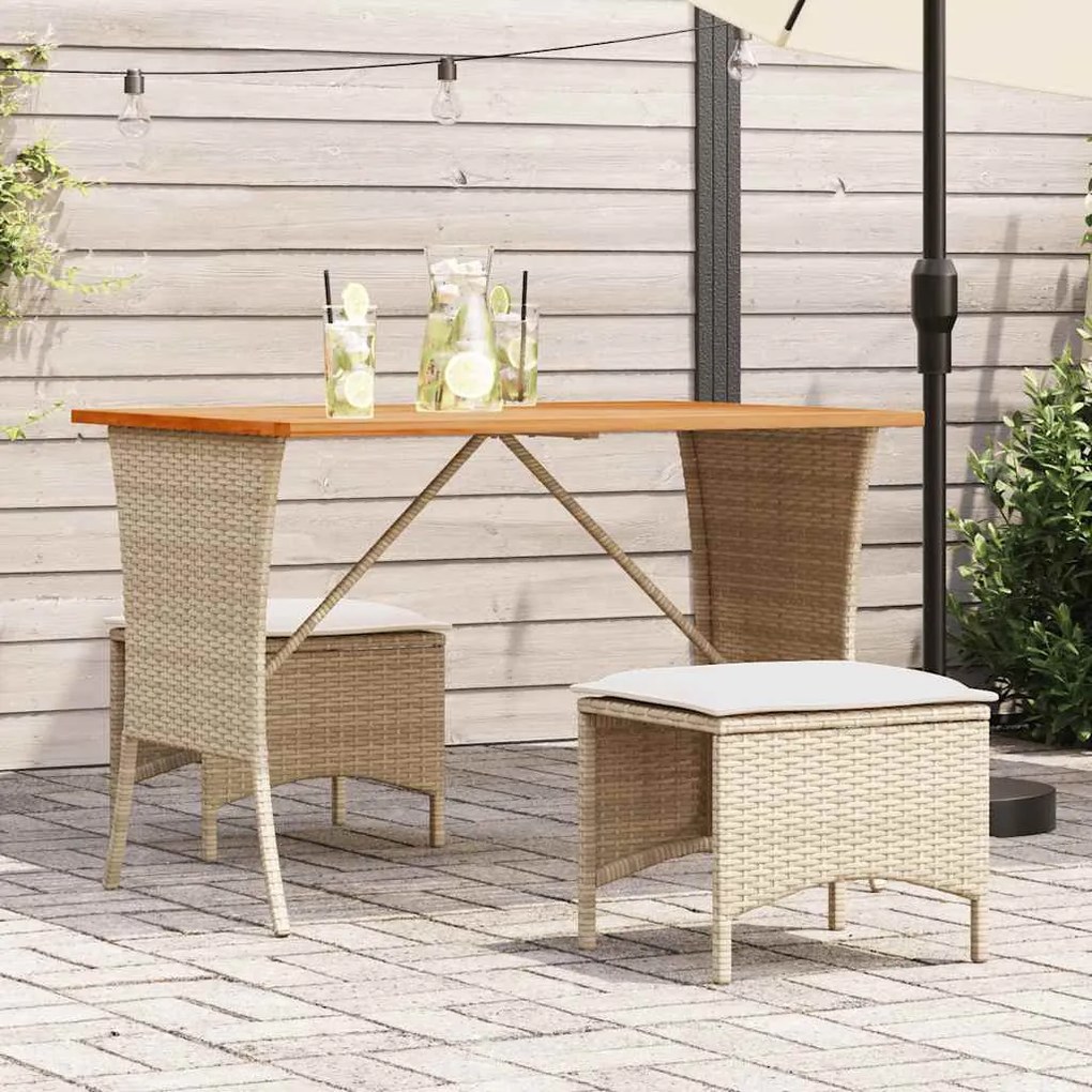 bézs polyrattan akácfa lapos kerti asztal 105x75x72 cm