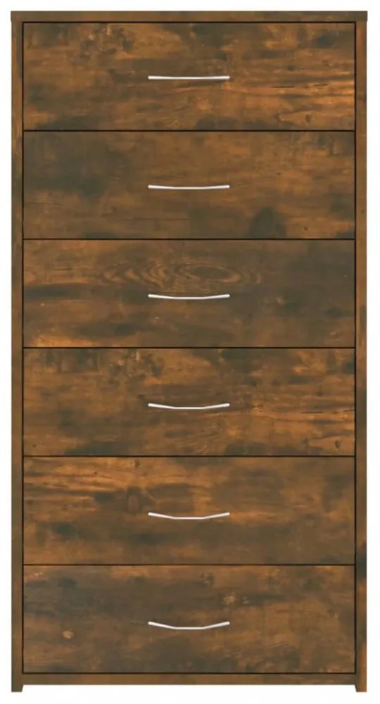 füstös tölgy színű szerelt fa komód 6 fiókkal 50 x 34 x 96 cm