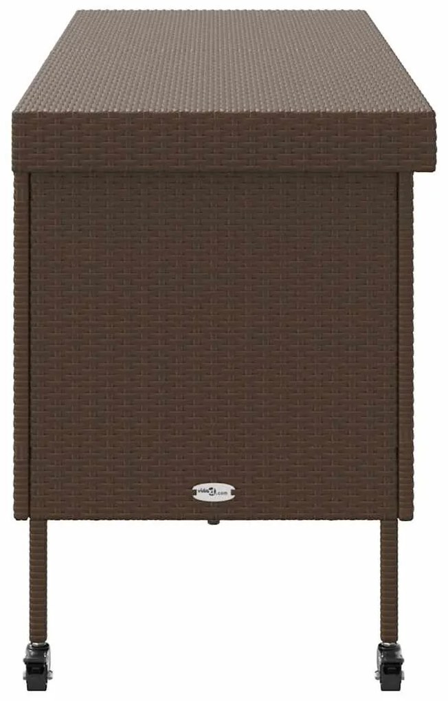 barna polyrattan kerti tárolóláda kerekekkel 160x55x75 cm