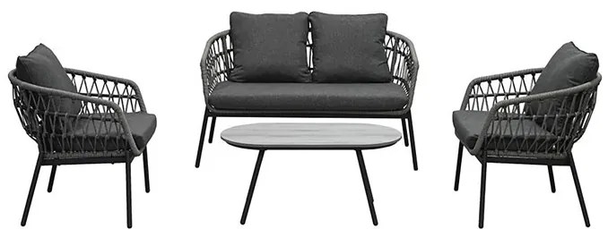 Kerti Ülőgarnitúra, Fém + Polyrattan, Szürke. GREY