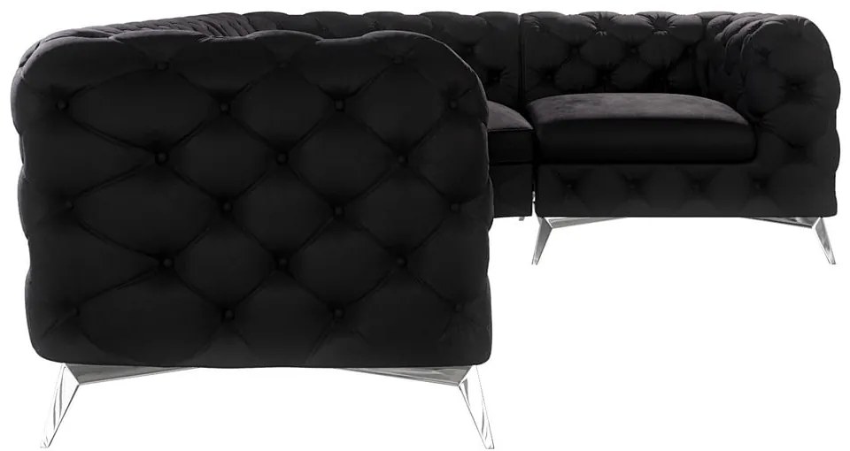 Fekete bársony sarokkanapé (jobb oldali-L alakú) Chelsea – Ropez
