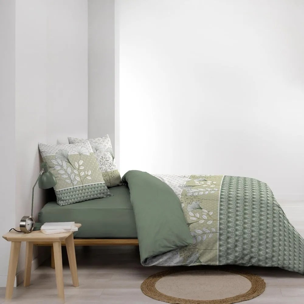 Fehér-zöld kétszemélyes-hosszabbított pamut ágyneműhuzat 240x220 cm Poetine – douceur d'intérieur