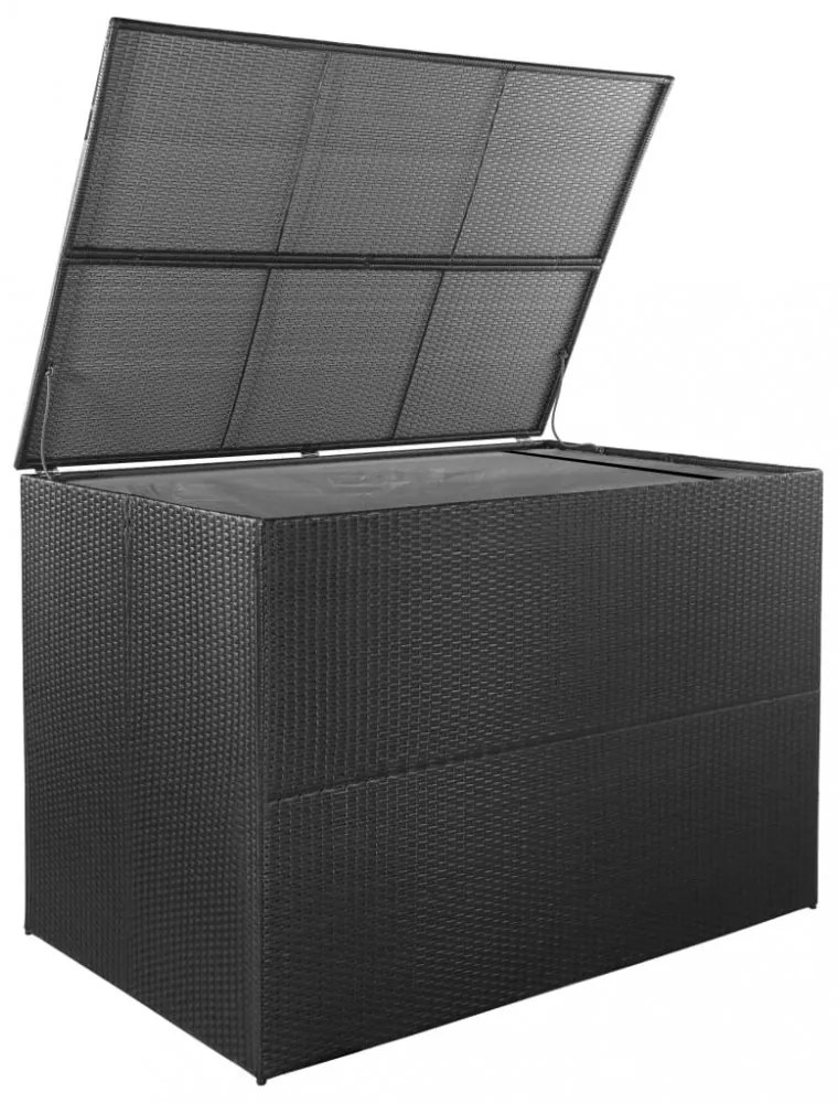 fekete polyrattan kerti tárolóláda 150 x 100 x 100 cm