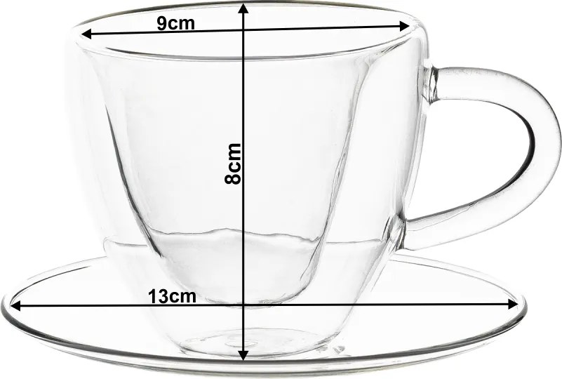 Thermo Heart csésze pohár csészealjakkal, 2db, szív alakú, 150ml, HOTCOOL TYP 5