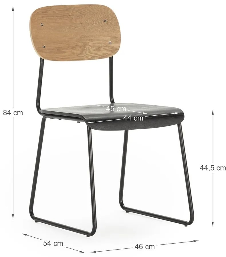 Fekete-natúr színű étkezőszék szett kőrisfa dekorral, 2 db-os Aira – Marckeric