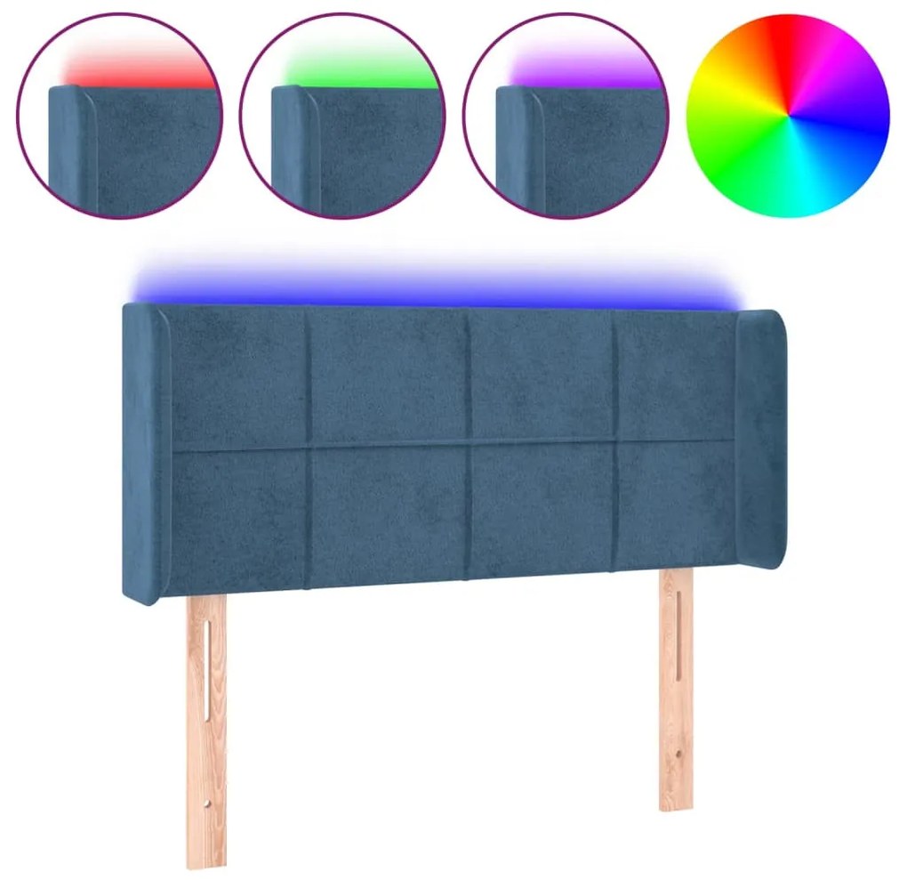 sötétkék bársony LED-es fejtámla 93 x 16 x 78/88 cm
