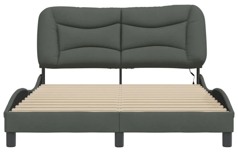 sötétszürke szövet ágykeret LED-ekkel matrac nélkül 120x200 cm
