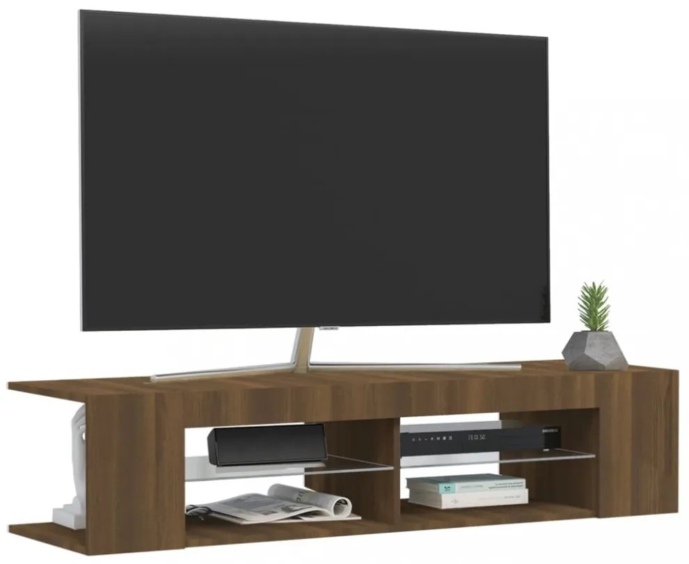 barna tölgyszínű TV-szekrény LED-világítással 135 x 39 x 30 cm