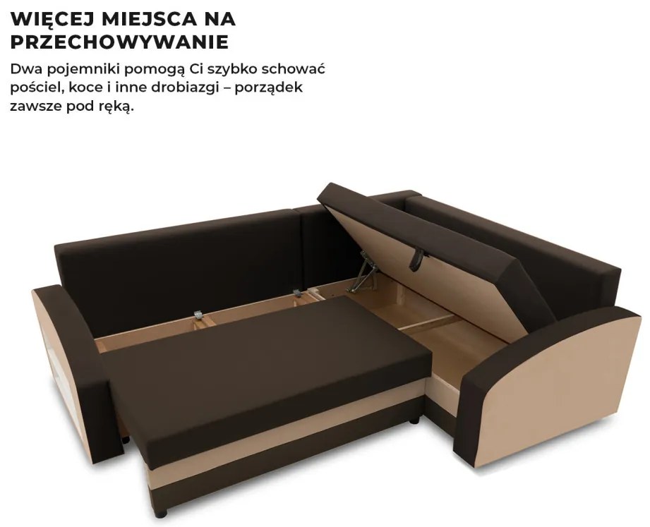 Grande sarokkanapé polcokkal , polc a bal karfaban, jobboldali, szövet anyag, bonell töltet, barna