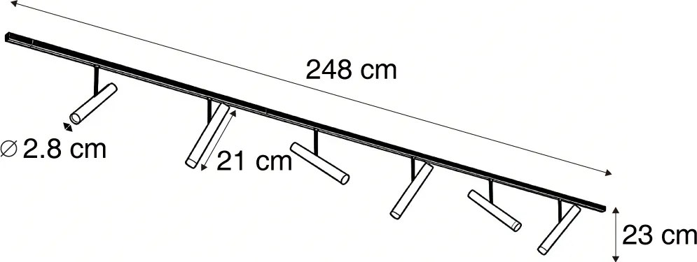 Modern fekete sínrendszer 6 bézs spotlámpával, 1 fázisú - Slimline Avery