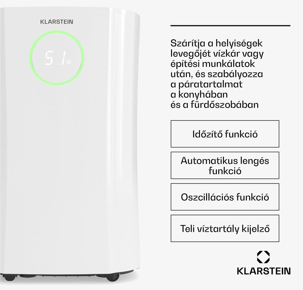 Klarstein DryFy ProConnect 24 párátlanító, 24 l/nap, 30 m², WiFi, App, LED kijelző, 24-órás időzítő