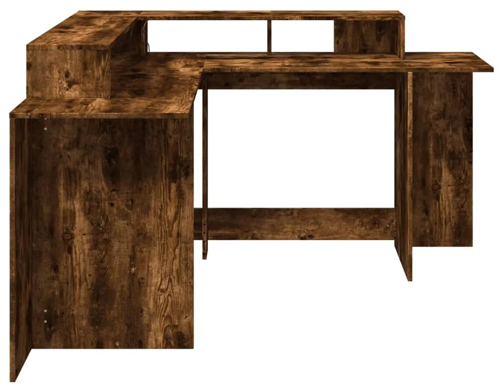 füstös tölgy színű szerelt fa íróasztal LED-ekkel 152x152x91 cm