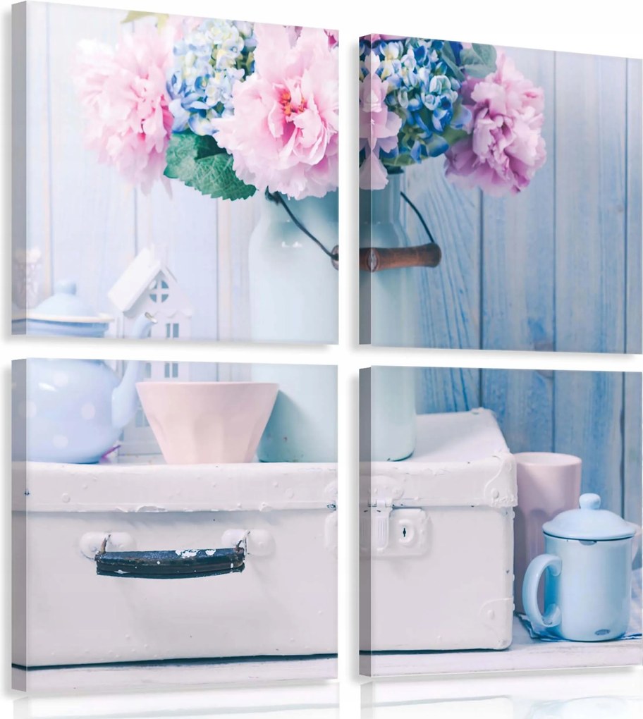 Vászonkép 50x50 Finomság pasztell virágok meghittség vintage romantika provence