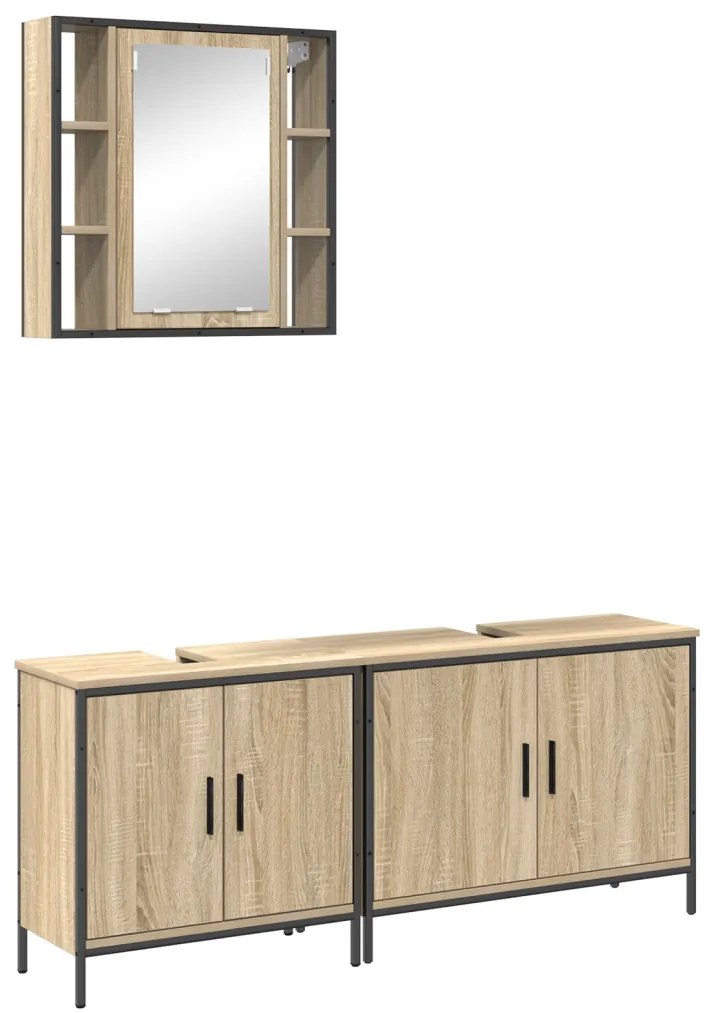 Fürdőszoba bútor szett 3 pcs Barna 60 x 30 x 60 cm Faanyag