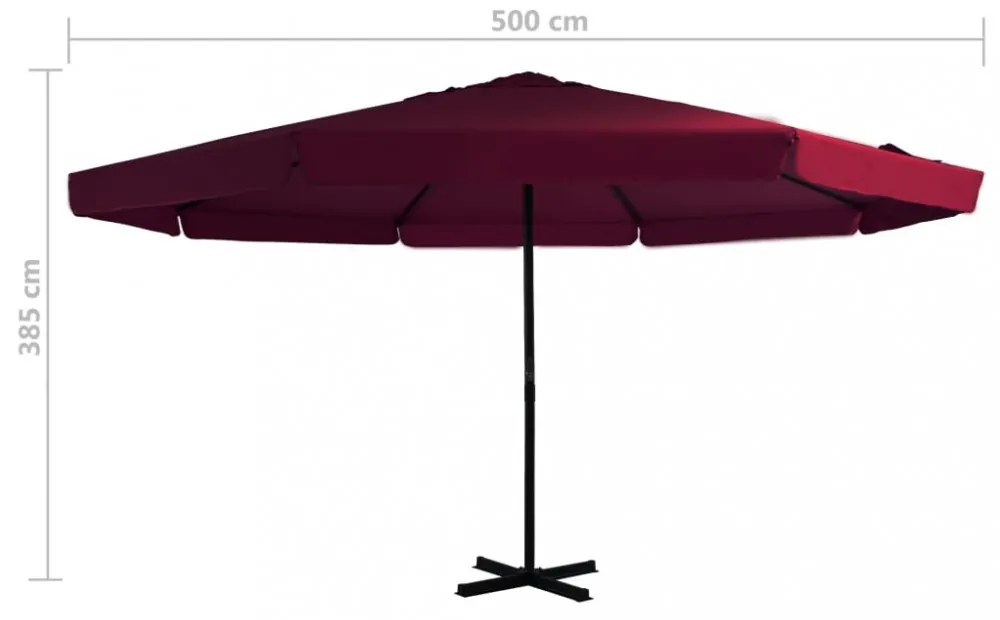 bordó kültéri napernyő alumíniumrúddal 500 cm