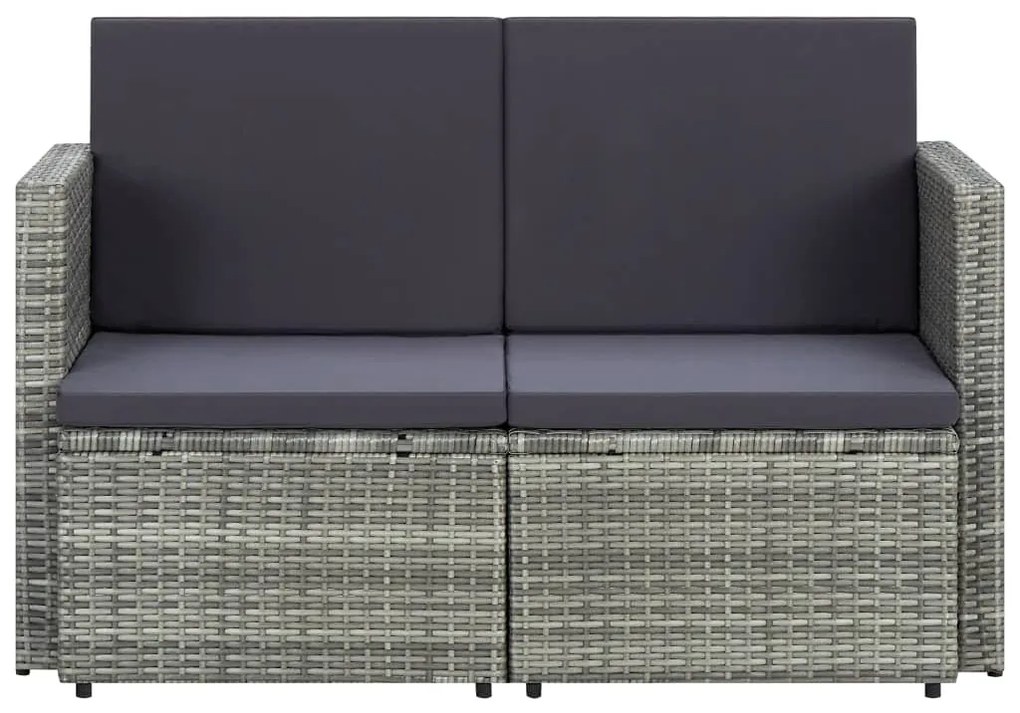 Szürke kétszemélyes polyrattan kerti kanapé párnákkal