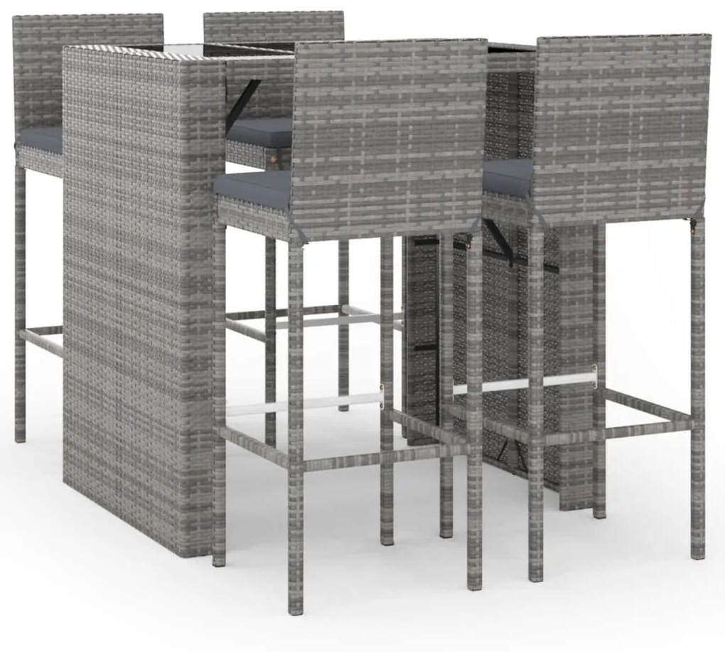 5 részes szürke polyrattan kerti bárszett párnákkal