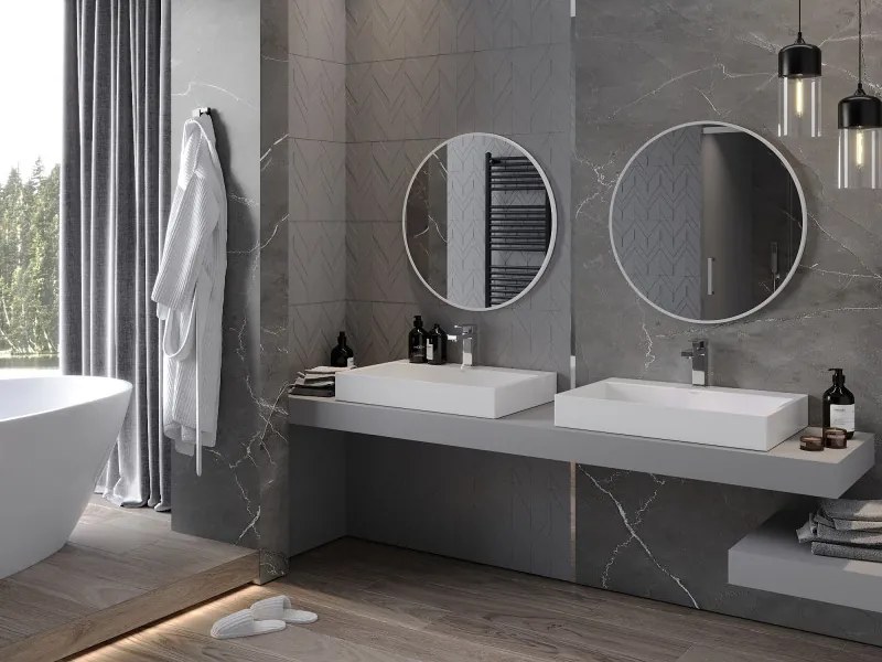 Mexen Loft kerek fürdőszobai tükör 70 cm, fehér keret - 9850-070-070-000-20