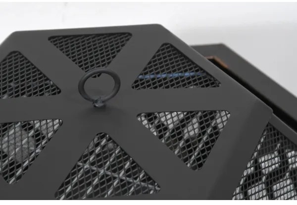 Hordozható fa tűzrakóhely rostéllyal fekete/patina