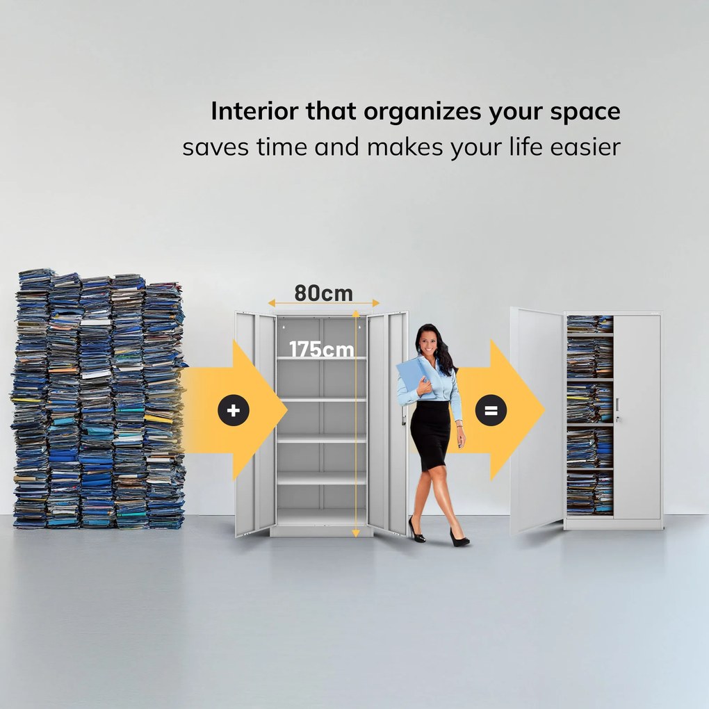 Fémszekrény JAN Compact 1750 x 800 x 400 mm, szürke