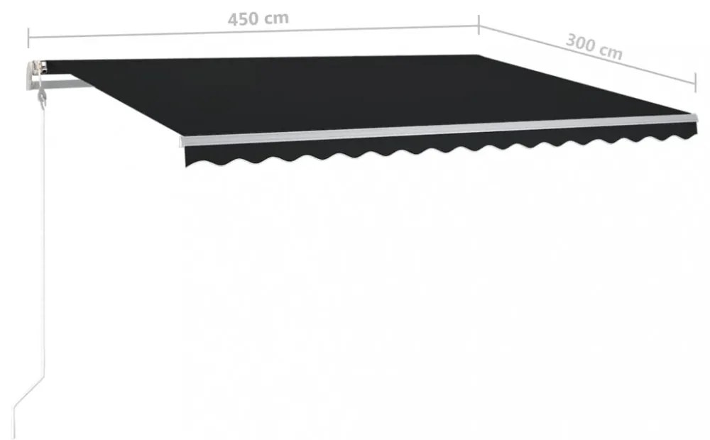 antracitszürke kézzel kihúzható LED-es napellenző 4,5x3 m