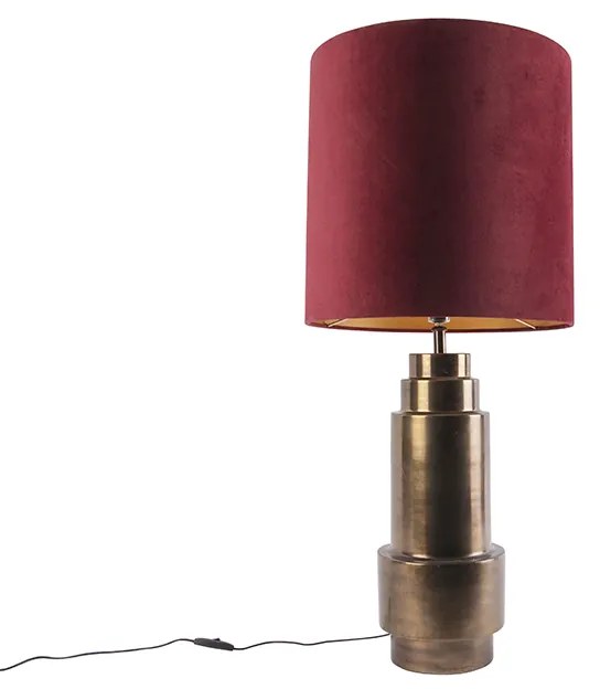 Art Deco asztali lámpa bronz bársony árnyalattal piros arannyal 40 cm - Bruut