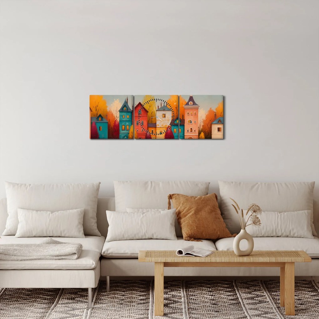 Kép - Őszi falu (órával) (90x30 cm)