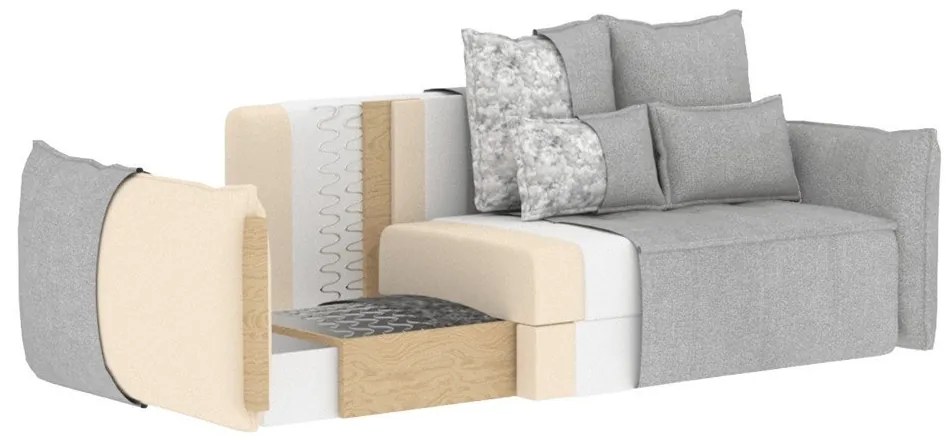 Bézs bársony kinyitható-tárolóhelyes kanapé 242 cm Weltton – ELTAP