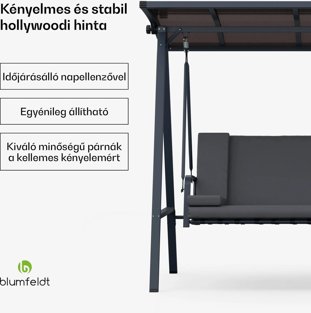 Blumfeldt LuxeLounge, hollywoodi hinta, 3 üléses, egyénileg állítható, porszórt acél, időjárásálló