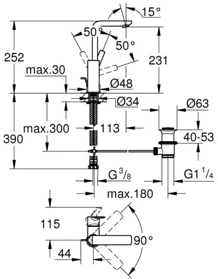 GROHE 23296001 - LINEARE mosdócsaptelep, L-es méret, fényes króm