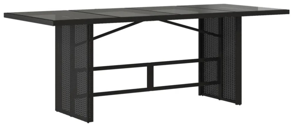 fekete polyrattan üveglapos kerti asztal 190x80x74 cm