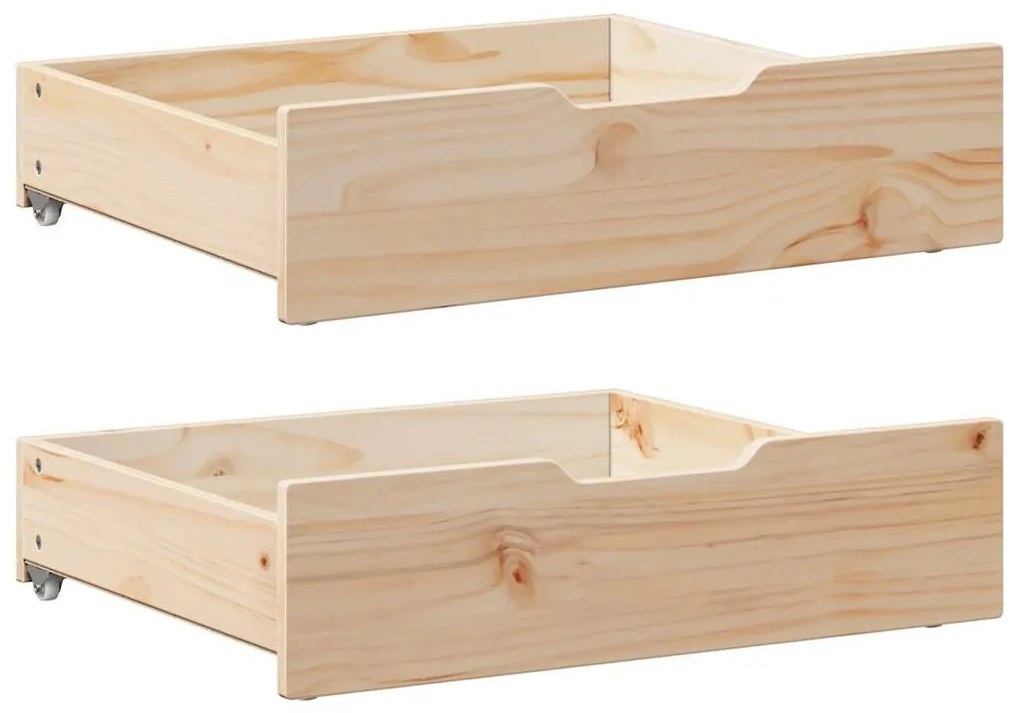 2 db tömör fenyőfa ágy alatti fiók kerekekkel 75 x 55 x 17 cm