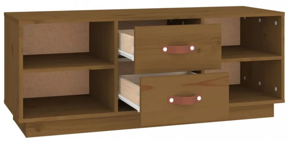 mézbarna tömör fenyőfa TV-szekrény 100x34x40 cm