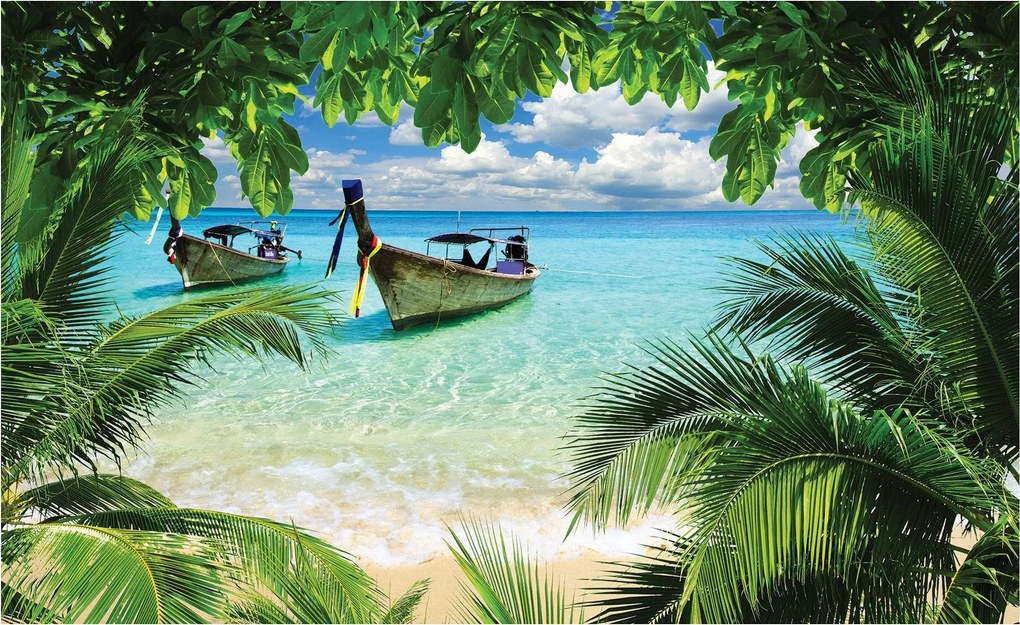 Fotótapéta Tengerpart Pálmafák Nap vinil Kék 208x146 +ragasztó