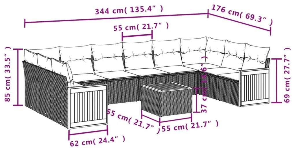 11 részes szürke polyrattan kerti ülőgarnitúra párnákkal