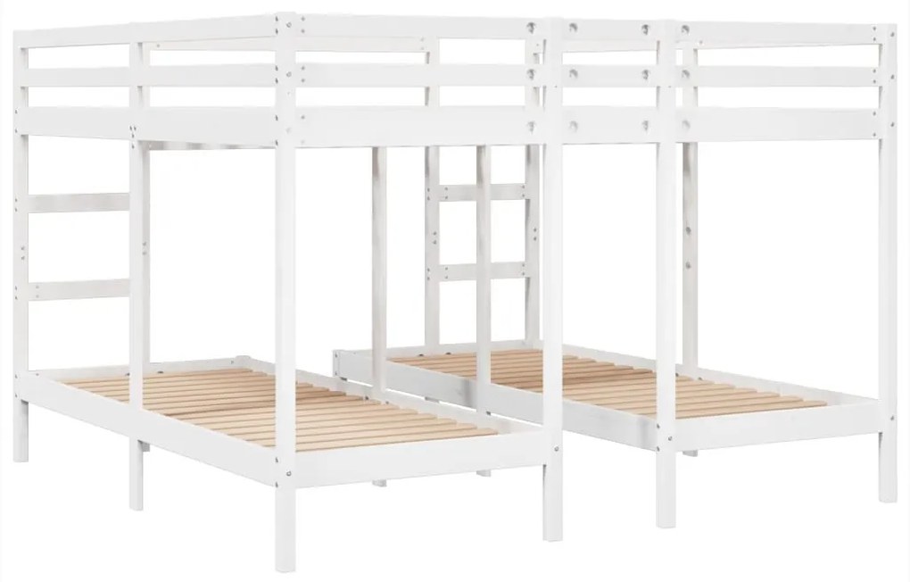 fehér tömör fenyőfa tripla emeletes ágykeret 200x200/80x200 cm