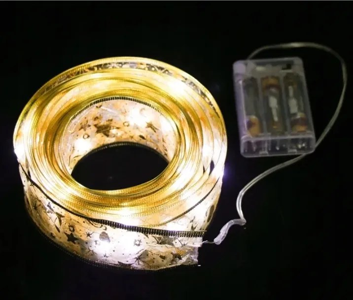 Led Szalag Arany Karácsonyfa Dekorációs Szalag Elemes 5m Távirányító